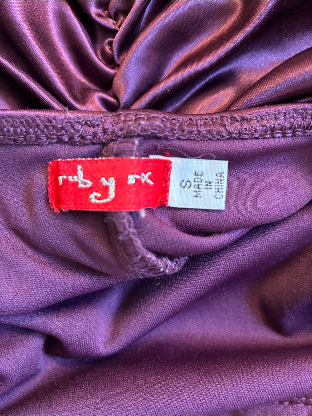 Ruby Rox Women’s Mini Dress Plum Small Ruched Satin Vintage Y2K HOMECOMING - Picture 2 of 5